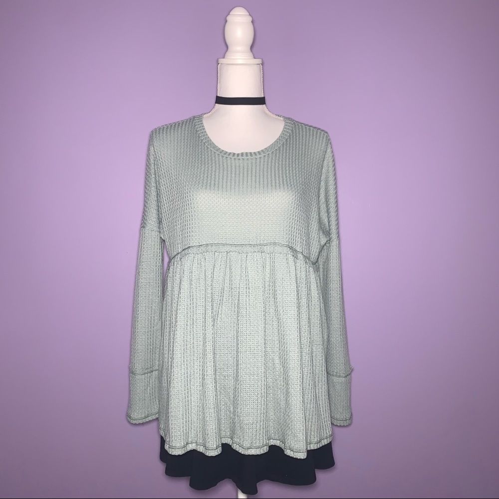 NWT Boutique Sage Green Waffle Knit Top